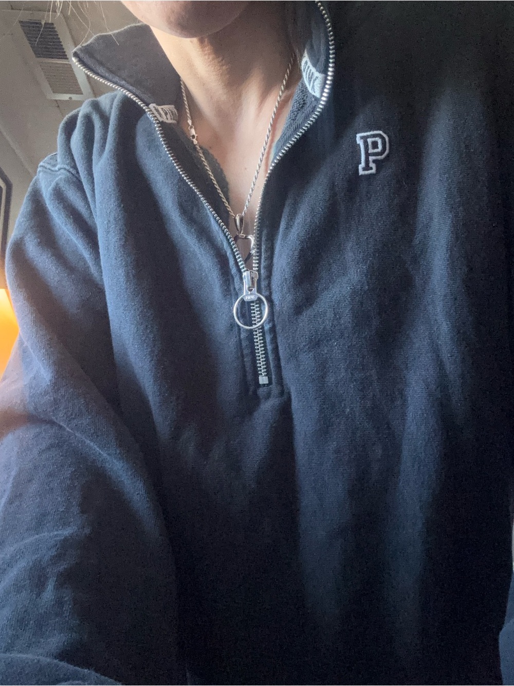 PINK Victoria's Secret Black Half-Zip Pullover with Ring Zipper